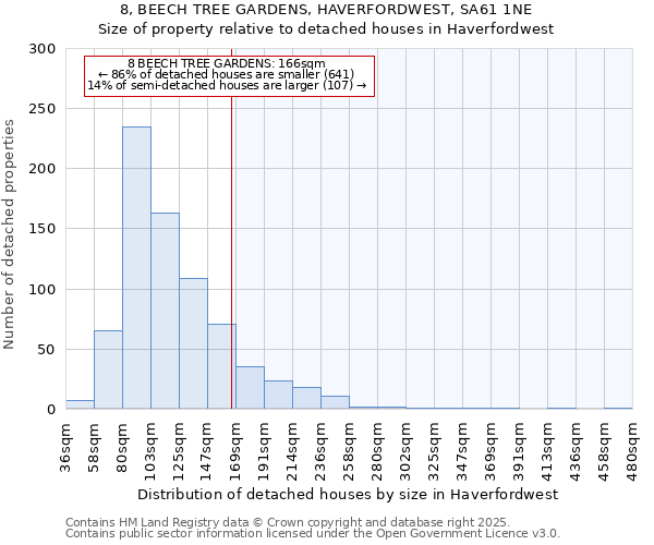 8, BEECH TREE GARDENS, HAVERFORDWEST, SA61 1NE: Size of property relative to detached houses in Haverfordwest