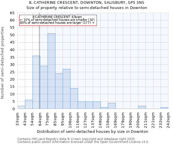 8, CATHERINE CRESCENT, DOWNTON, SALISBURY, SP5 3NS: Size of property relative to detached houses in Downton