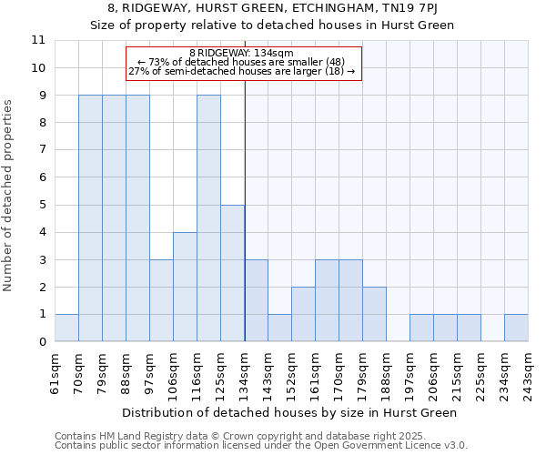 8, RIDGEWAY, HURST GREEN, ETCHINGHAM, TN19 7PJ: Size of property relative to detached houses in Hurst Green