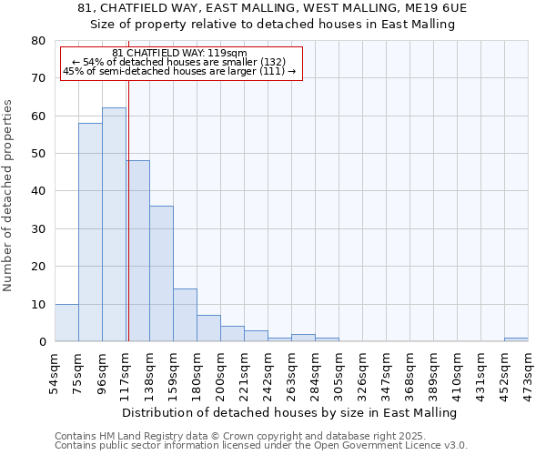 81, CHATFIELD WAY, EAST MALLING, WEST MALLING, ME19 6UE: Size of property relative to detached houses in East Malling