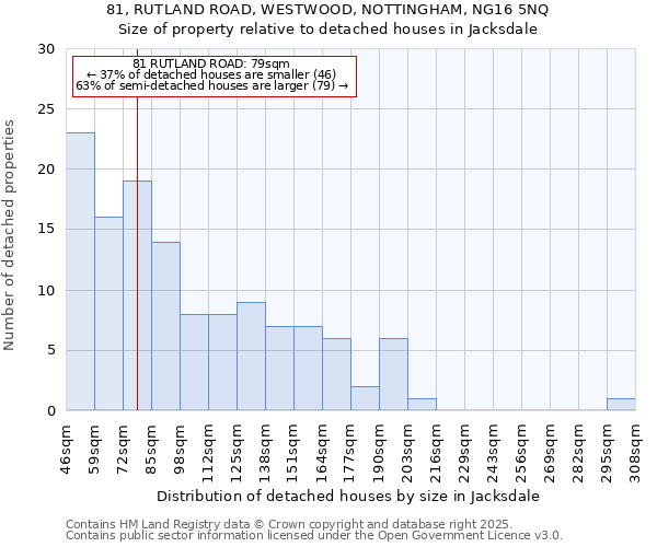 81, RUTLAND ROAD, WESTWOOD, NOTTINGHAM, NG16 5NQ: Size of property relative to detached houses in Jacksdale