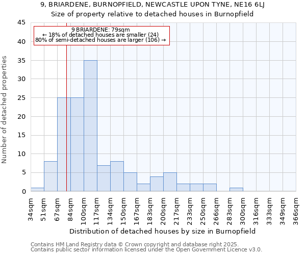 9, BRIARDENE, BURNOPFIELD, NEWCASTLE UPON TYNE, NE16 6LJ: Size of property relative to detached houses in Burnopfield