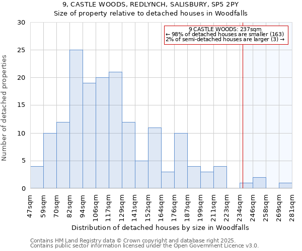 9, CASTLE WOODS, REDLYNCH, SALISBURY, SP5 2PY: Size of property relative to detached houses in Woodfalls