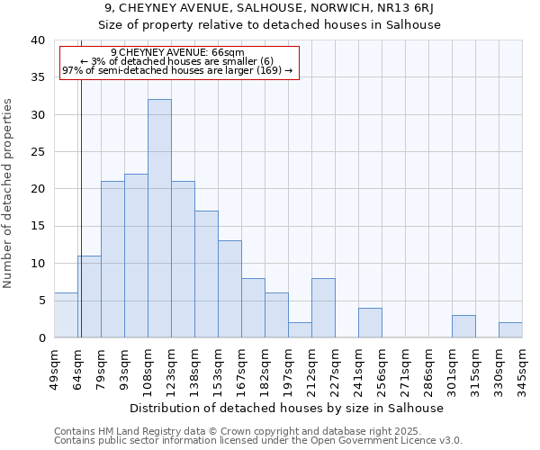 9, CHEYNEY AVENUE, SALHOUSE, NORWICH, NR13 6RJ: Size of property relative to detached houses in Salhouse