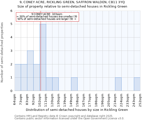 9, CONEY ACRE, RICKLING GREEN, SAFFRON WALDEN, CB11 3YQ: Size of property relative to detached houses in Rickling Green