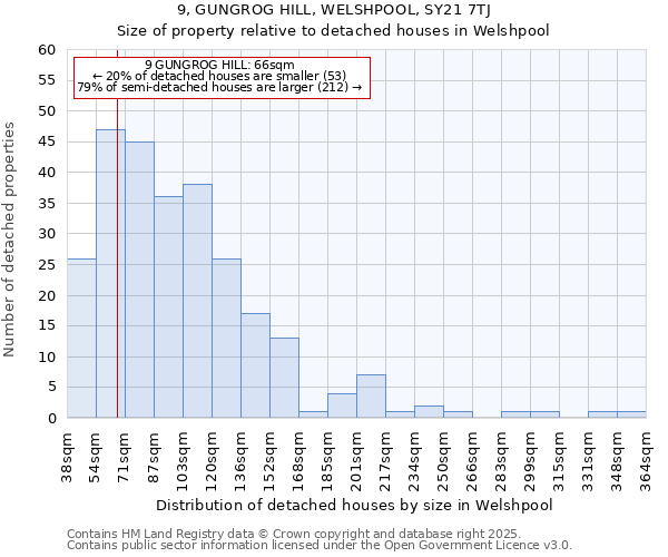 9, GUNGROG HILL, WELSHPOOL, SY21 7TJ: Size of property relative to detached houses in Welshpool