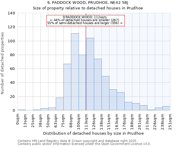 9, PADDOCK WOOD, PRUDHOE, NE42 5BJ: Size of property relative to detached houses in Prudhoe