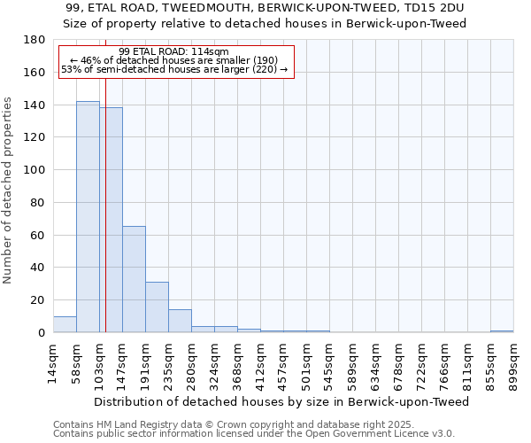 99, ETAL ROAD, TWEEDMOUTH, BERWICK-UPON-TWEED, TD15 2DU: Size of property relative to detached houses in Berwick-upon-Tweed