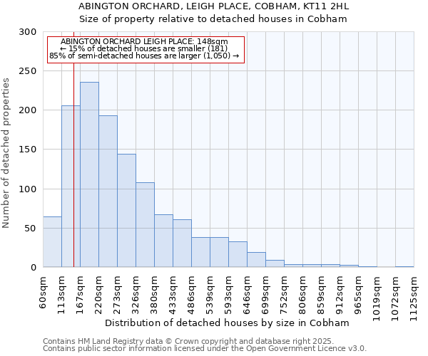 ABINGTON ORCHARD, LEIGH PLACE, COBHAM, KT11 2HL: Size of property relative to detached houses in Cobham