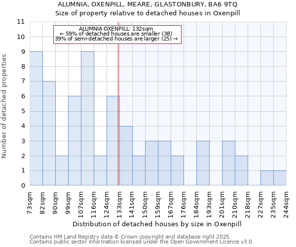 ALUMNIA, OXENPILL, MEARE, GLASTONBURY, BA6 9TQ: Size of property relative to detached houses in Oxenpill