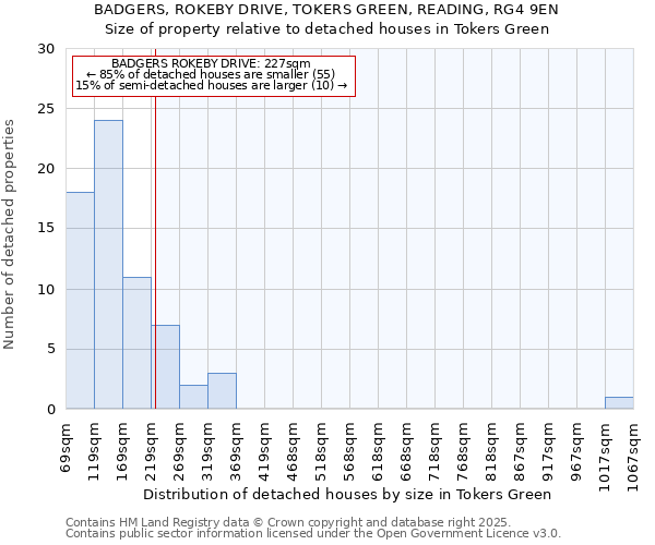 BADGERS, ROKEBY DRIVE, TOKERS GREEN, READING, RG4 9EN: Size of property relative to detached houses in Tokers Green