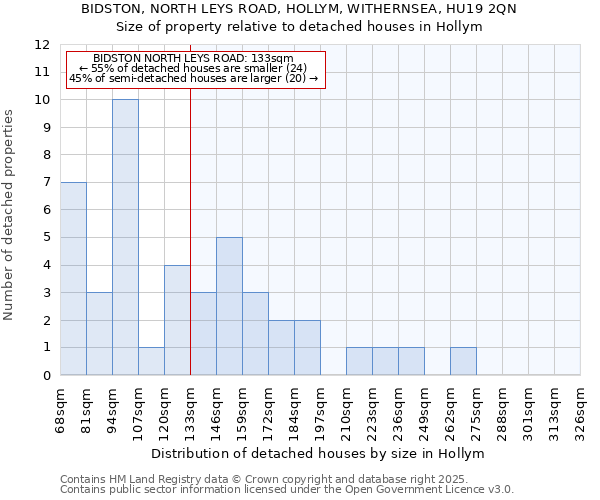 BIDSTON, NORTH LEYS ROAD, HOLLYM, WITHERNSEA, HU19 2QN: Size of property relative to detached houses in Hollym