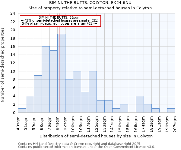 BIMINI, THE BUTTS, COLYTON, EX24 6NU: Size of property relative to detached houses in Colyton