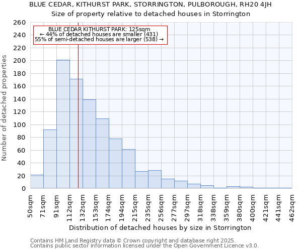 BLUE CEDAR, KITHURST PARK, STORRINGTON, PULBOROUGH, RH20 4JH: Size of property relative to detached houses in Storrington