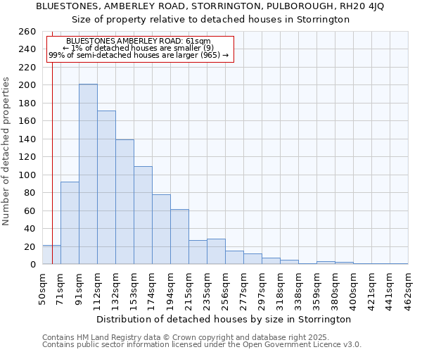 BLUESTONES, AMBERLEY ROAD, STORRINGTON, PULBOROUGH, RH20 4JQ: Size of property relative to detached houses in Storrington