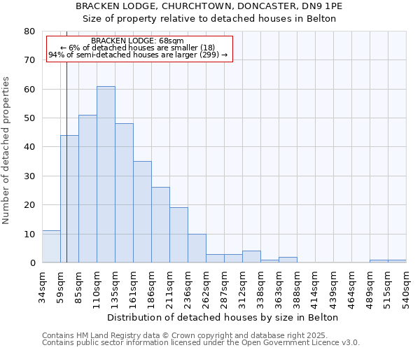 BRACKEN LODGE, CHURCHTOWN, DONCASTER, DN9 1PE: Size of property relative to detached houses in Belton