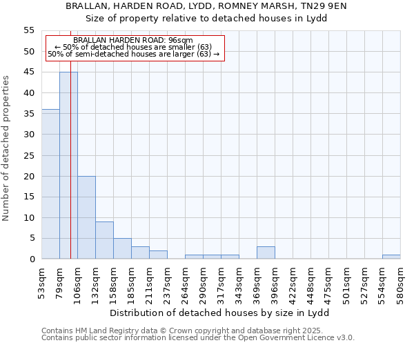 BRALLAN, HARDEN ROAD, LYDD, ROMNEY MARSH, TN29 9EN: Size of property relative to detached houses in Lydd