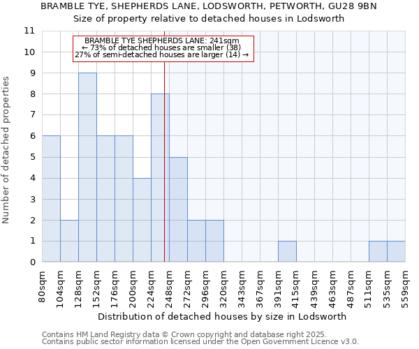 BRAMBLE TYE, SHEPHERDS LANE, LODSWORTH, PETWORTH, GU28 9BN: Size of property relative to detached houses in Lodsworth