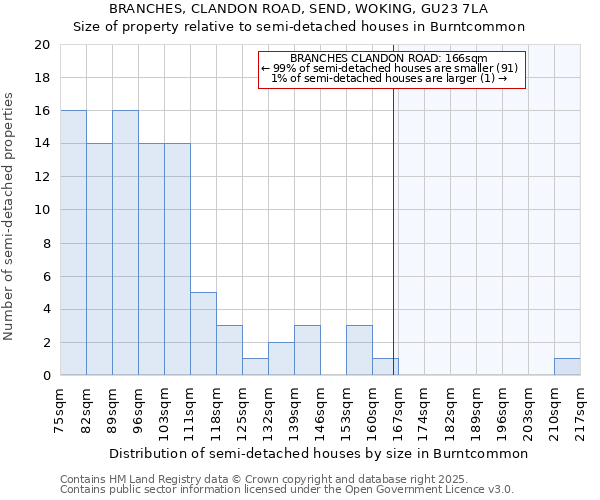 BRANCHES, CLANDON ROAD, SEND, WOKING, GU23 7LA: Size of property relative to detached houses in Burntcommon