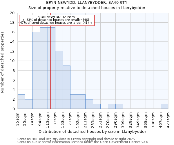 BRYN NEWYDD, LLANYBYDDER, SA40 9TY: Size of property relative to detached houses in Llanybydder