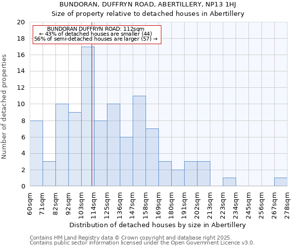 BUNDORAN, DUFFRYN ROAD, ABERTILLERY, NP13 1HJ: Size of property relative to detached houses in Abertillery