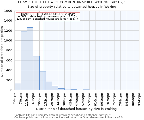 CHAMPETRE, LITTLEWICK COMMON, KNAPHILL, WOKING, GU21 2JZ: Size of property relative to detached houses in Woking