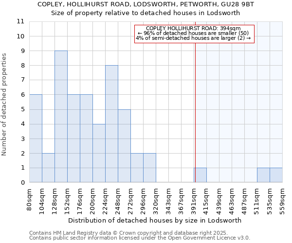 COPLEY, HOLLIHURST ROAD, LODSWORTH, PETWORTH, GU28 9BT: Size of property relative to detached houses in Lodsworth