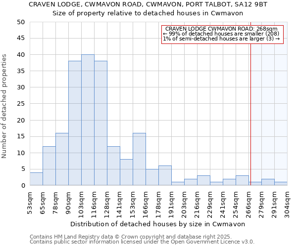 CRAVEN LODGE, CWMAVON ROAD, CWMAVON, PORT TALBOT, SA12 9BT: Size of property relative to detached houses in Cwmavon