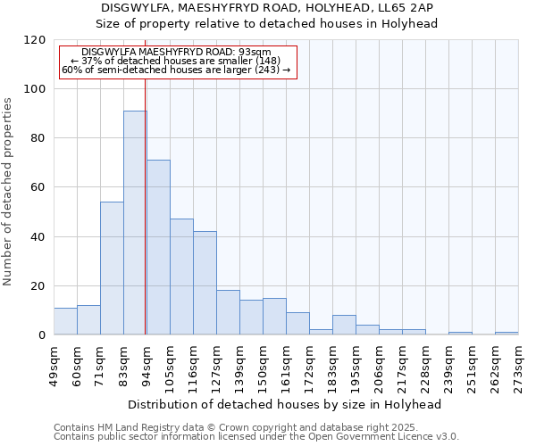 DISGWYLFA, MAESHYFRYD ROAD, HOLYHEAD, LL65 2AP: Size of property relative to detached houses in Holyhead