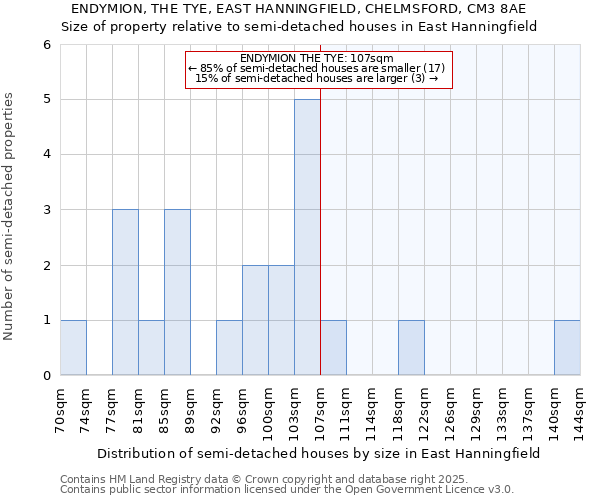 ENDYMION, THE TYE, EAST HANNINGFIELD, CHELMSFORD, CM3 8AE: Size of property relative to detached houses in East Hanningfield