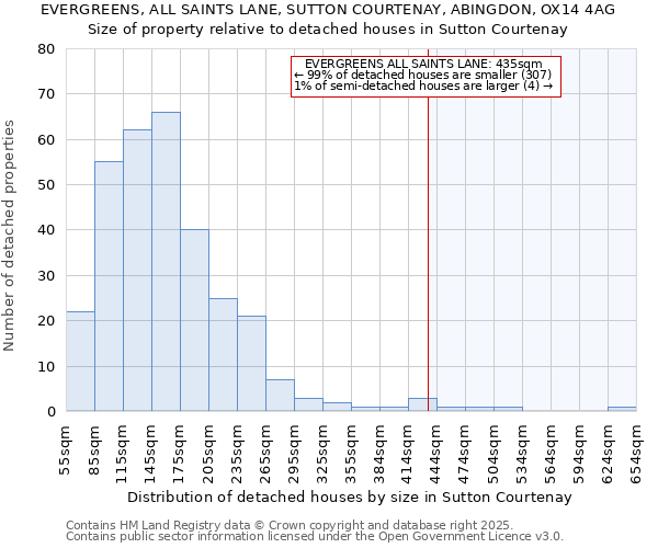 EVERGREENS, ALL SAINTS LANE, SUTTON COURTENAY, ABINGDON, OX14 4AG: Size of property relative to detached houses in Sutton Courtenay