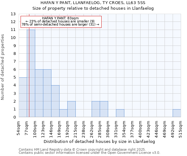 HAFAN Y PANT, LLANFAELOG, TY CROES, LL63 5SS: Size of property relative to detached houses in Llanfaelog