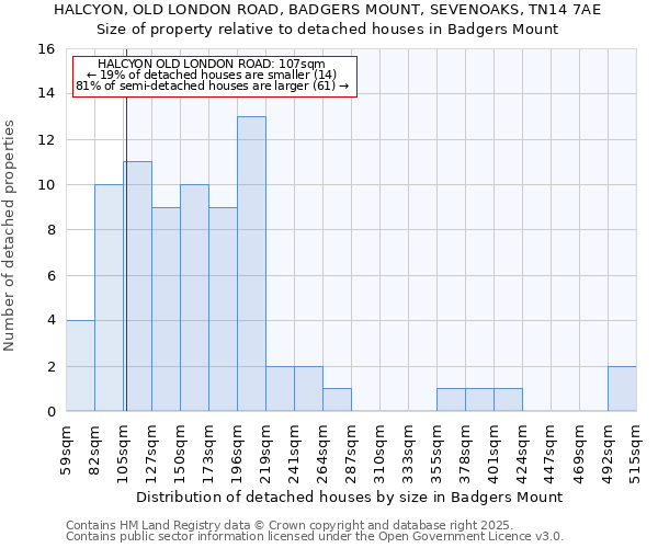 HALCYON, OLD LONDON ROAD, BADGERS MOUNT, SEVENOAKS, TN14 7AE: Size of property relative to detached houses in Badgers Mount