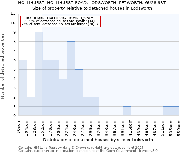 HOLLIHURST, HOLLIHURST ROAD, LODSWORTH, PETWORTH, GU28 9BT: Size of property relative to detached houses in Lodsworth