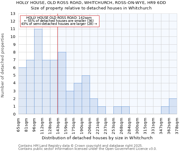 HOLLY HOUSE, OLD ROSS ROAD, WHITCHURCH, ROSS-ON-WYE, HR9 6DD: Size of property relative to detached houses in Whitchurch