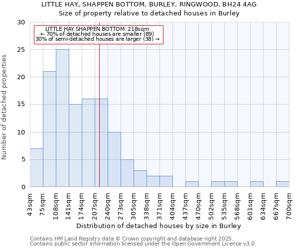 LITTLE HAY, SHAPPEN BOTTOM, BURLEY, RINGWOOD, BH24 4AG: Size of property relative to detached houses in Burley