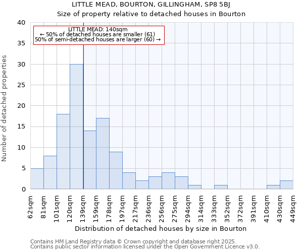 LITTLE MEAD, BOURTON, GILLINGHAM, SP8 5BJ: Size of property relative to detached houses in Bourton