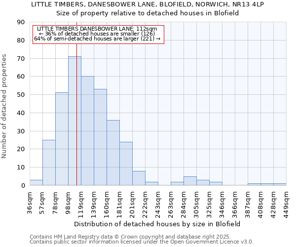 LITTLE TIMBERS, DANESBOWER LANE, BLOFIELD, NORWICH, NR13 4LP: Size of property relative to detached houses in Blofield