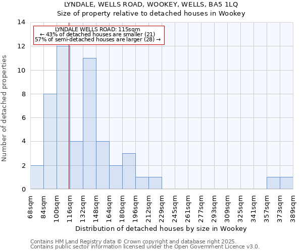 LYNDALE, WELLS ROAD, WOOKEY, WELLS, BA5 1LQ: Size of property relative to detached houses in Wookey