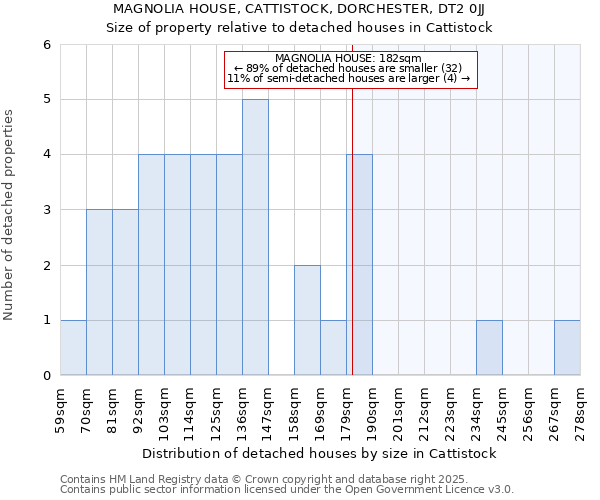 MAGNOLIA HOUSE, CATTISTOCK, DORCHESTER, DT2 0JJ: Size of property relative to detached houses in Cattistock