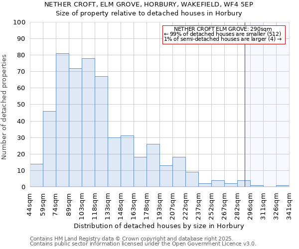 NETHER CROFT, ELM GROVE, HORBURY, WAKEFIELD, WF4 5EP: Size of property relative to detached houses in Horbury