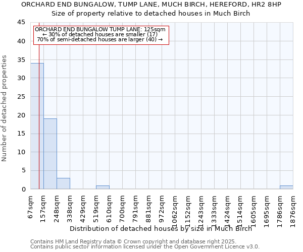 ORCHARD END BUNGALOW, TUMP LANE, MUCH BIRCH, HEREFORD, HR2 8HP: Size of property relative to detached houses in Much Birch