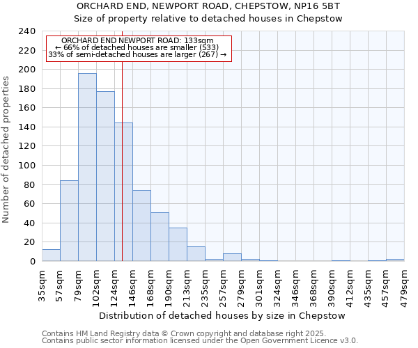 ORCHARD END, NEWPORT ROAD, CHEPSTOW, NP16 5BT: Size of property relative to detached houses in Chepstow