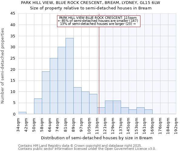 PARK HILL VIEW, BLUE ROCK CRESCENT, BREAM, LYDNEY, GL15 6LW: Size of property relative to detached houses in Bream