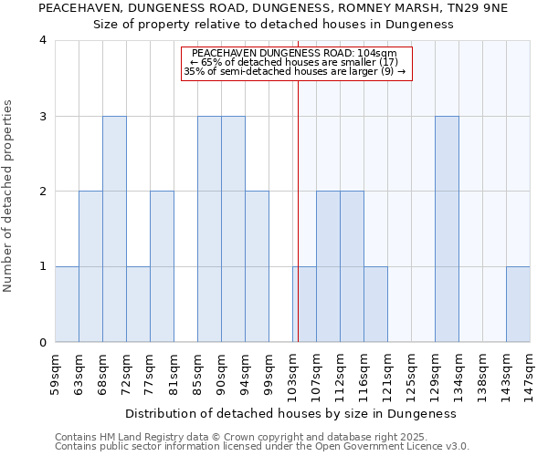 PEACEHAVEN, DUNGENESS ROAD, DUNGENESS, ROMNEY MARSH, TN29 9NE: Size of property relative to detached houses in Dungeness