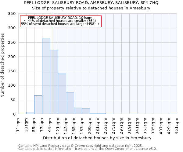 PEEL LODGE, SALISBURY ROAD, AMESBURY, SALISBURY, SP4 7HQ: Size of property relative to detached houses in Amesbury