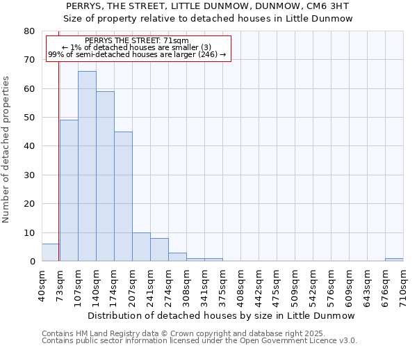 PERRYS, THE STREET, LITTLE DUNMOW, DUNMOW, CM6 3HT: Size of property relative to detached houses in Little Dunmow