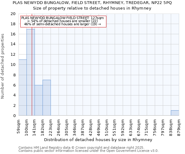 PLAS NEWYDD BUNGALOW, FIELD STREET, RHYMNEY, TREDEGAR, NP22 5PQ: Size of property relative to detached houses in Rhymney