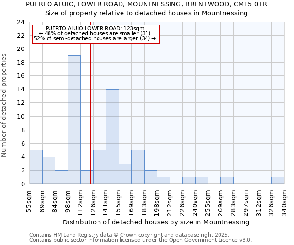 PUERTO ALUIO, LOWER ROAD, MOUNTNESSING, BRENTWOOD, CM15 0TR: Size of property relative to detached houses in Mountnessing