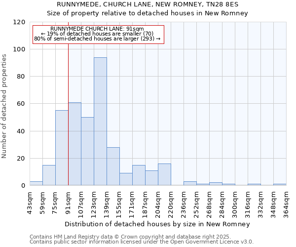 RUNNYMEDE, CHURCH LANE, NEW ROMNEY, TN28 8ES: Size of property relative to detached houses in New Romney